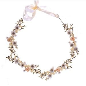 Gold Twig Tiara Garland Wreath Cream Flowers
